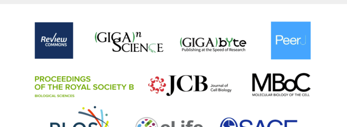 ASAPbio Preprint Reviewer Recruitment network featuring logos of Review Commons, GigaScience, GigaByte, PeerJ, Proc B, JCB, MBoC, PLOS, eLife, and SAGE