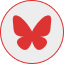 A red butterfly icon inside a white circle with a red border. The butterfly is stylized with smooth, symmetrical wings, set against a light gray background.