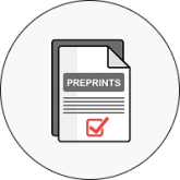 Icon of two overlapping documents labeled PREPRINTS with a red checkmark at the bottom.