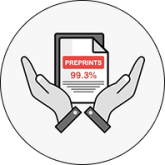 Two hands holding a document labeled Preprints with 99.3% in bold red text on a gray and white background.
