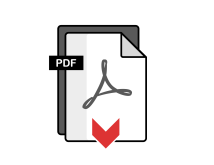 Icon of a PDF document with a gray cover and a downward red arrow, indicating a download action. The letters PDF are on a black tab on the top left of the document.