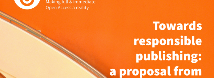 Plan S logo and text reading "towards responsible publishing: a proposal from cOAlition S" against an orange background with an image of a staircase