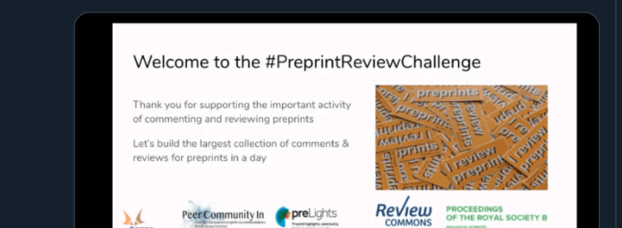 A tweet from ASAPbio announcing the #PreprintReviewChallenge with a digital poster on reviewing preprints. Logos of associated organizations are at the bottom. The date, September 22, is mentioned in the tweet.