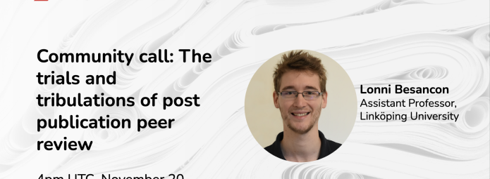 Poster advertising a community call with a photo of Lonni Besancon