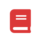 Red book icon with a white horizontal line on the cover, resembling a closed book viewed from the end. The spine is on the left side, and the bottom contains a white rectangle, suggesting a title or label area. The background is white.