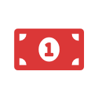 A red rectangle with a white oval containing the number 1 in the center, resembling a stylized depiction of currency or money.