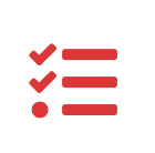 Icon featuring a red checklist with three lines. The first two lines have check marks next to them, indicating completion. The third line has a red circle, suggesting an item that is pending or unstarted.