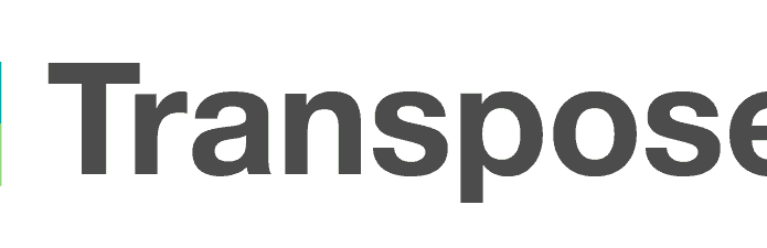 Logo of Transpose with a teal and green square design on the left. The word Transpose is written in bold, dark gray text to the right of the squares.